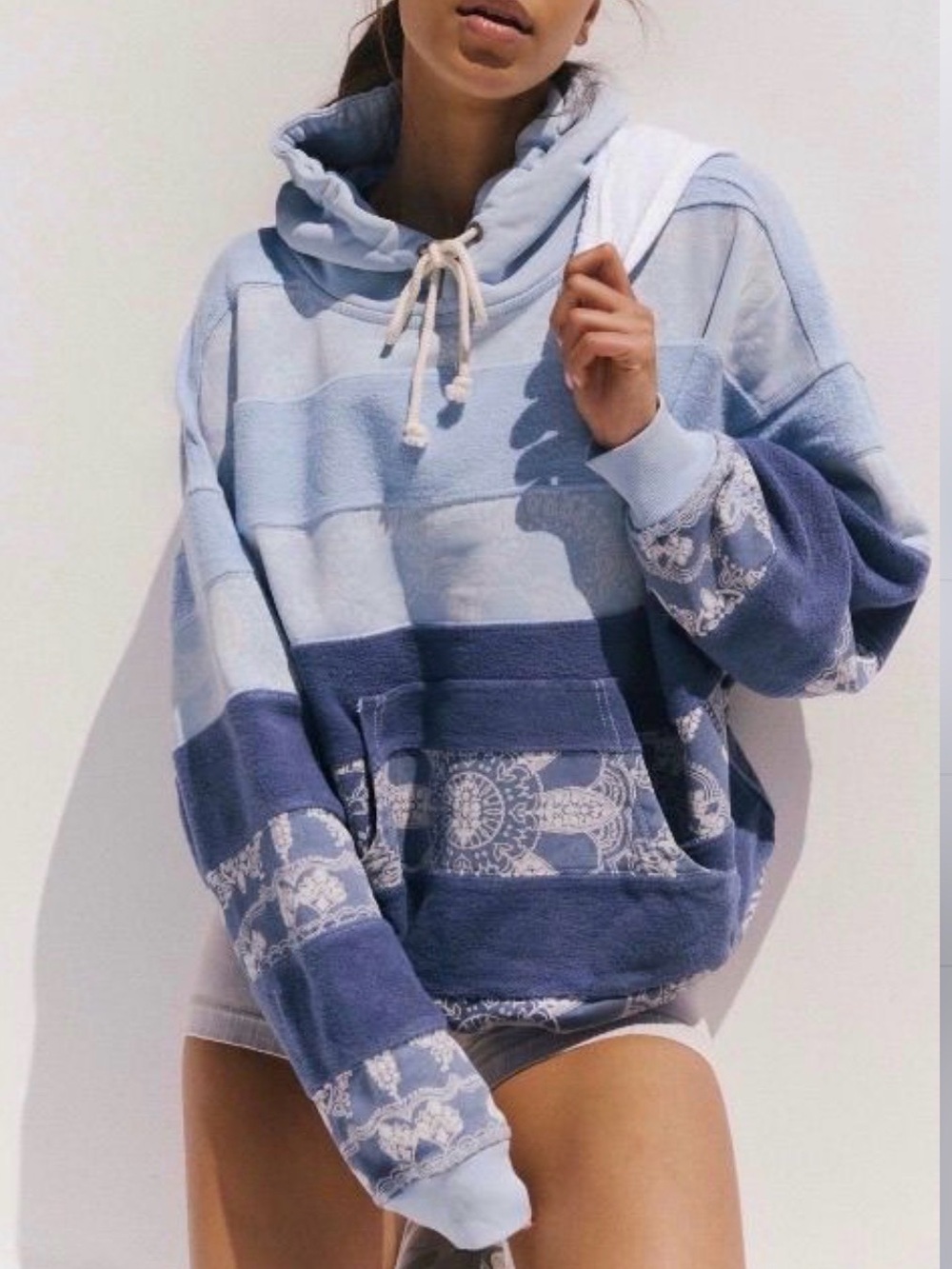 Free People movement final call bandana hoodie blue indigo RETAIL  $168